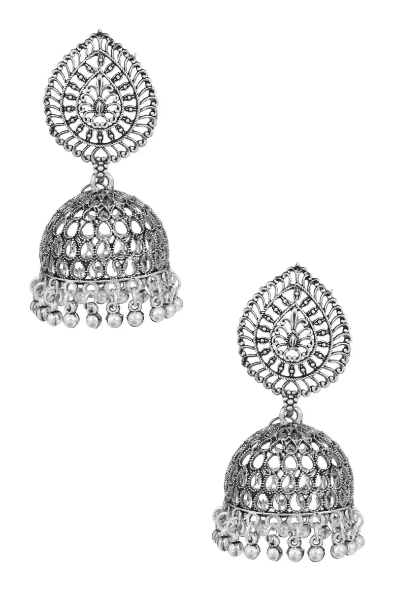 Oxidised Silver Jhumki Earrings for Women