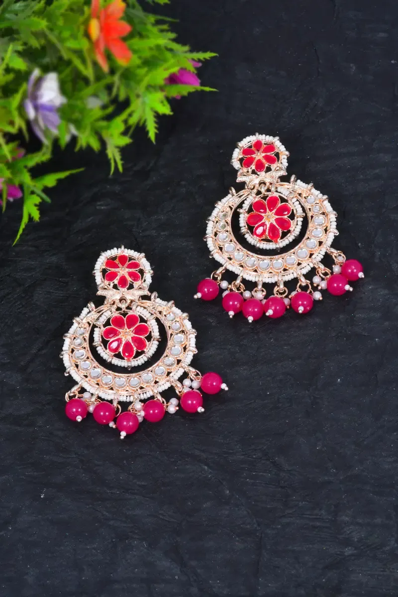 Gold Plated Pearls Chand Bali Earrings