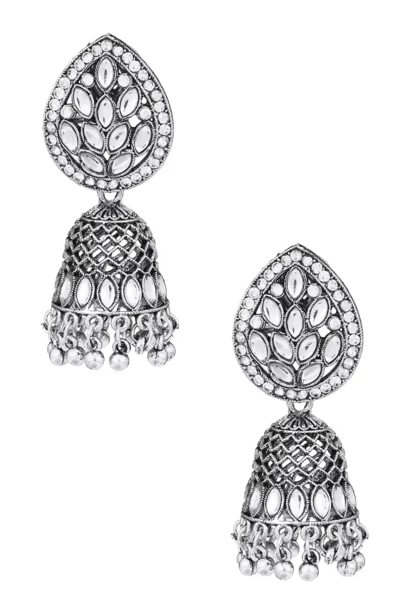 Oxidised Silver Paisley Design Jhumki Earrings for Women