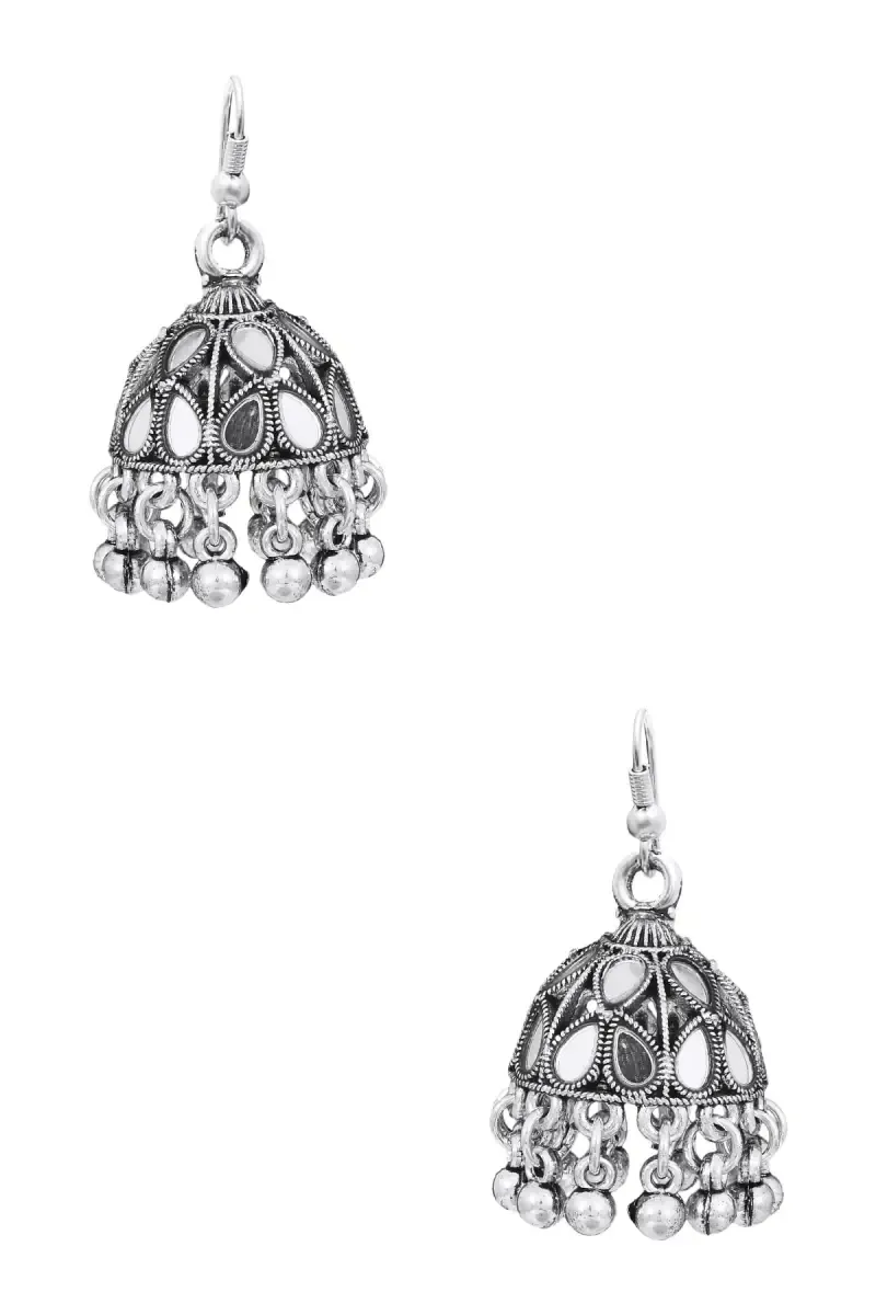 Oxidised Silver Fish Hooks Jhumki Earrings for Women