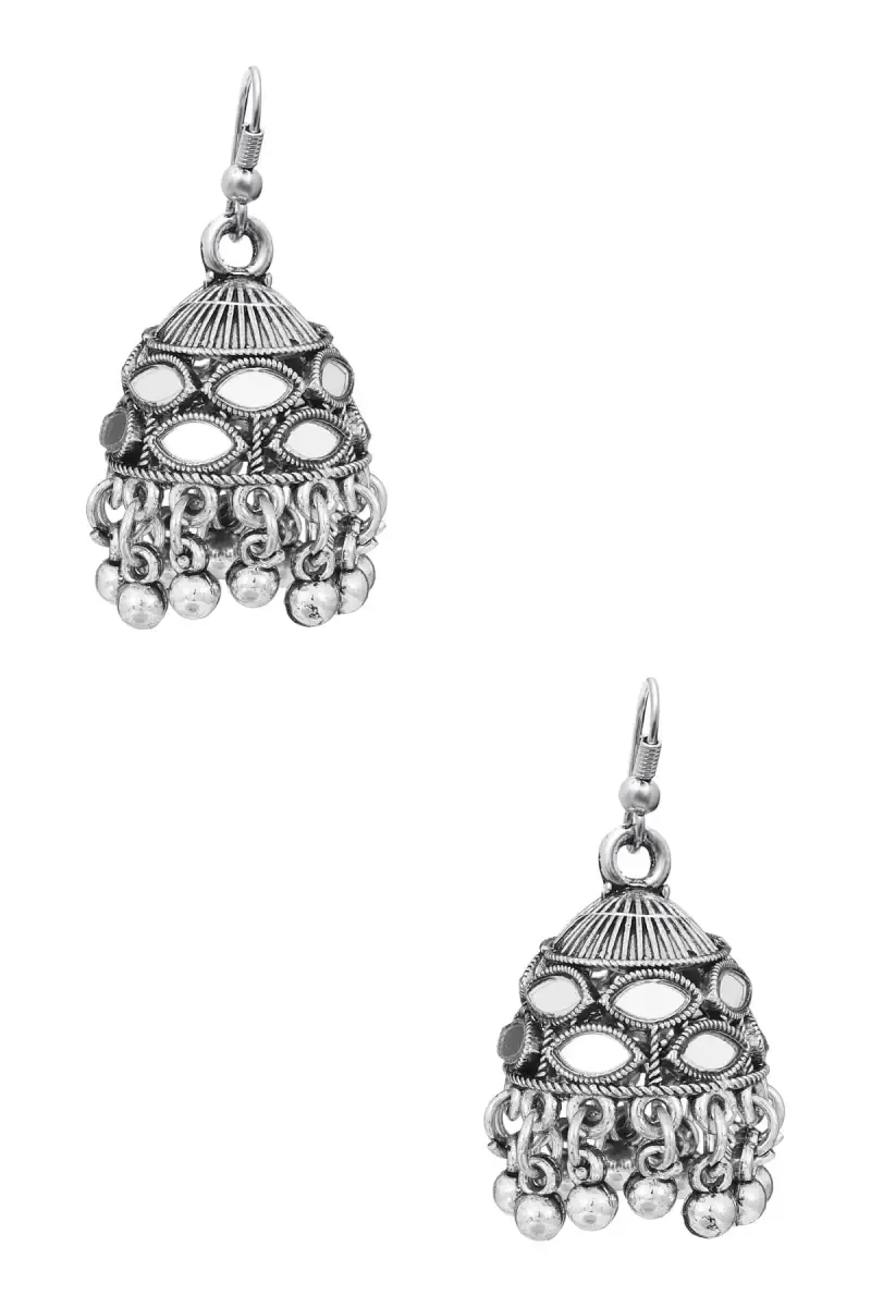 Oxidised Silver Fish Hooks Jhumki Earrings for Women