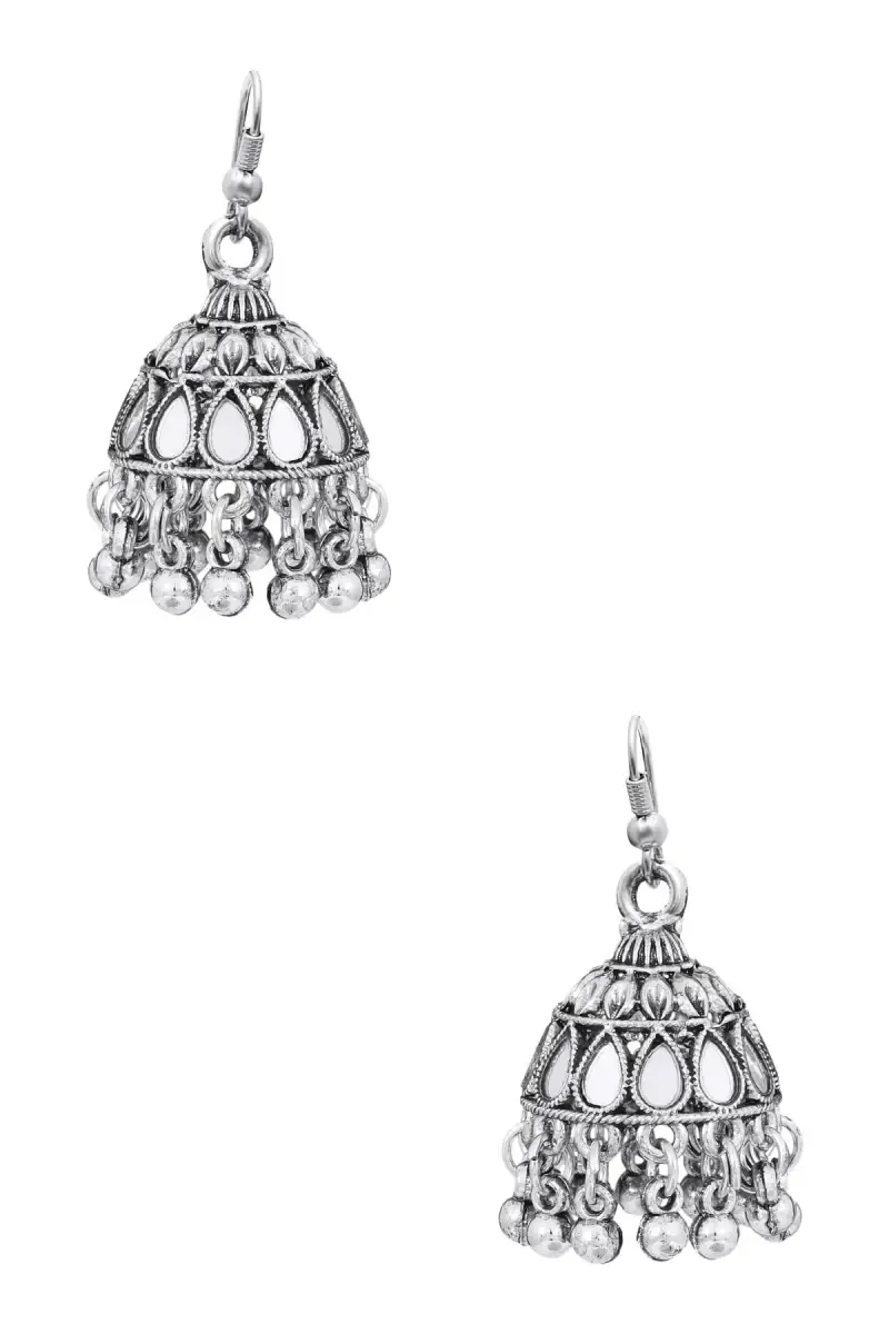 Oxidised Silver Fish Hook Jhumki Earrings for Women