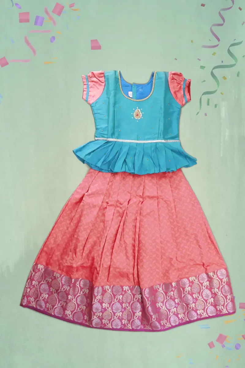 Girl's Art Silk Stone Work Pattu Paavadai (6M - 5Yrs) 0121486M12MORA