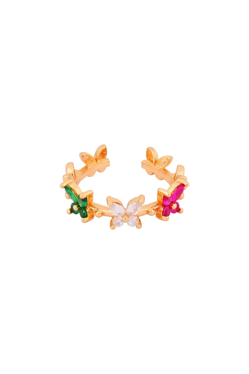 Gold Plated Adjustable Butterfly Design Ring for Women