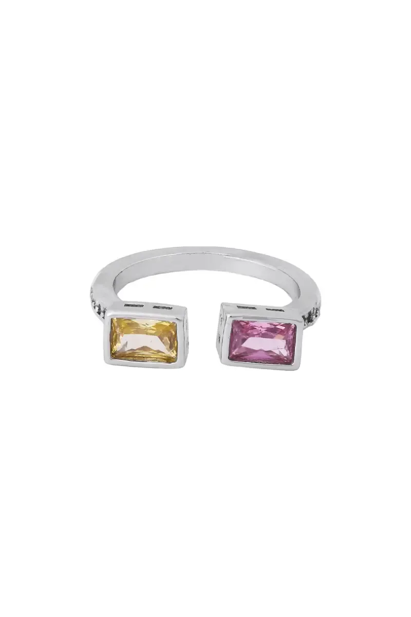 Silver Plated Coloured Stone Adjustable Ring