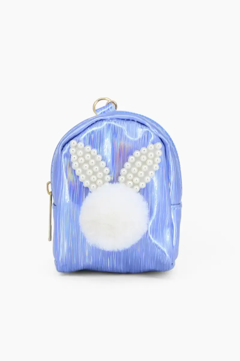 Mini Coin Purse Keychain with Fluffy Pompom 012575BLU