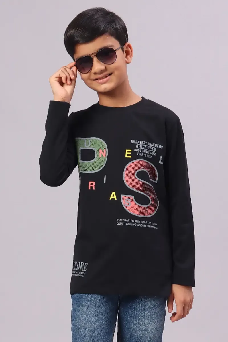 Boy's Graphic Print Cotton T-shirt  0129691112YRSBLA