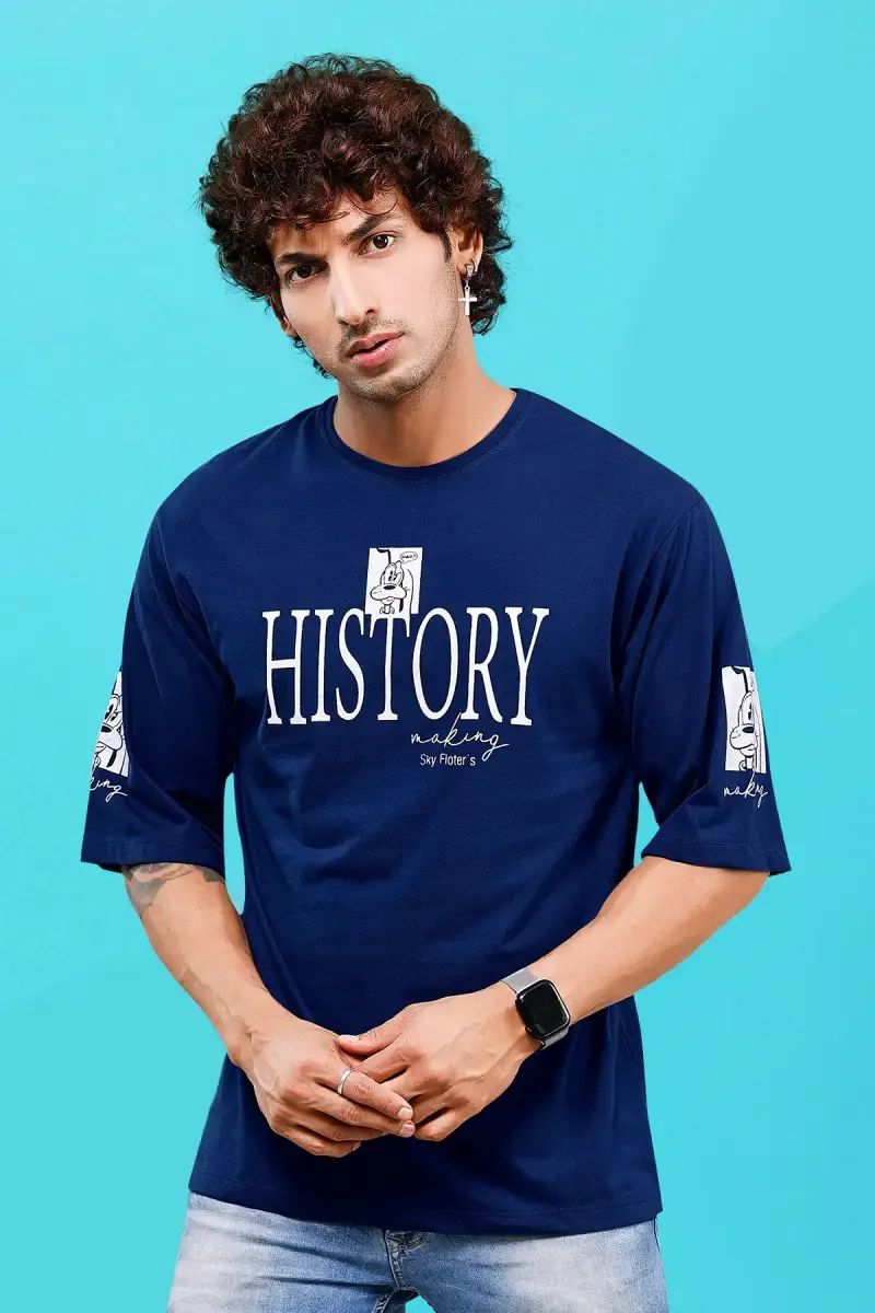 Printed Drop Shoulder T-shirt for Men 013257XLROYBLU