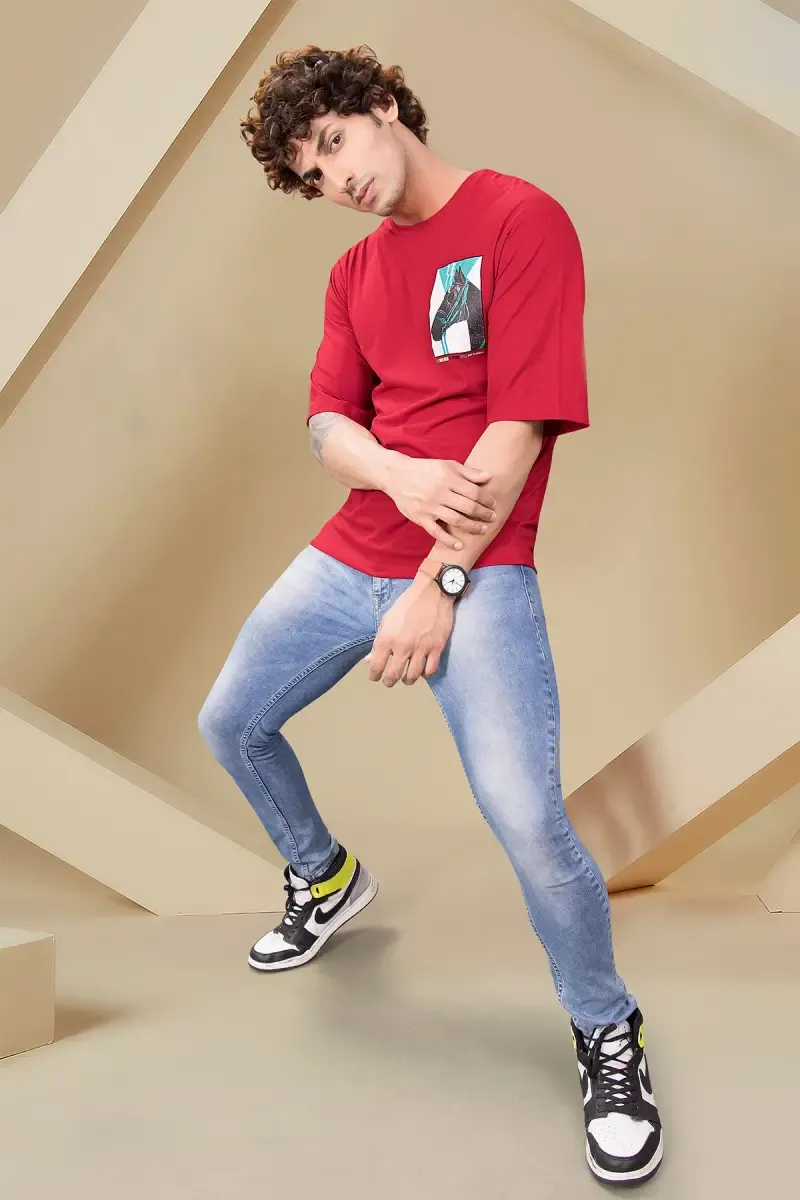 Men's printed Drop Shoulder T-shirt 013277LRED