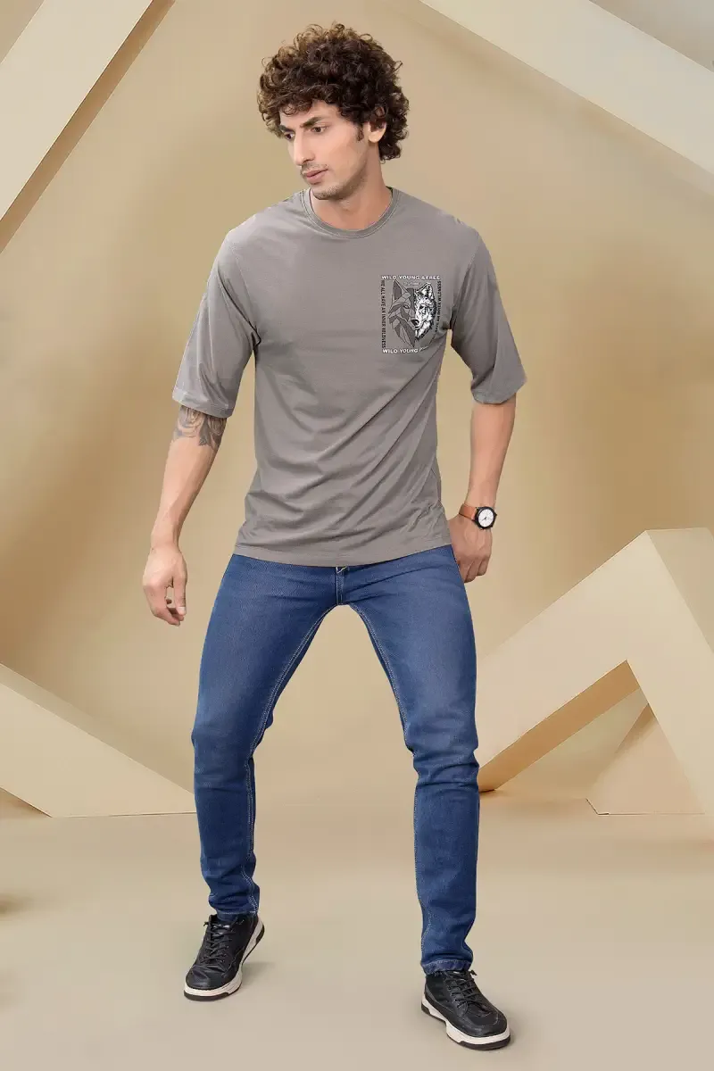 Drop Shoulder Printed T-shirt for Men 013280LGRE