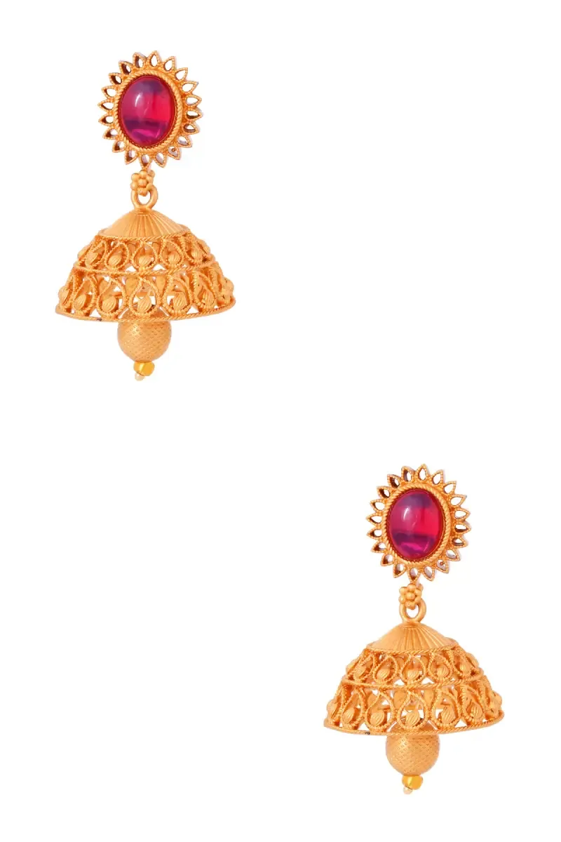 Gold Plated Ruby Studded Jhumki Earrings for Girls & Women