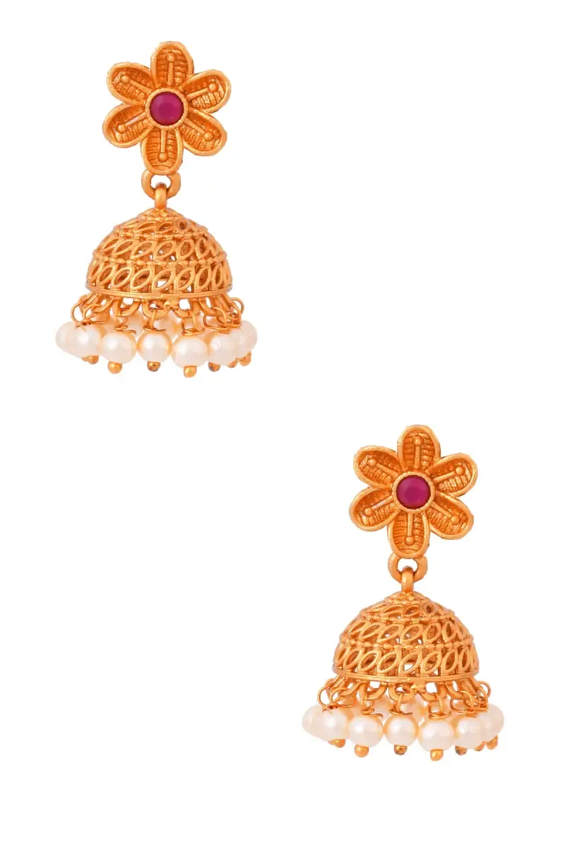 Gold Plated Floral Design Jhumki Earrings for Girls & Women