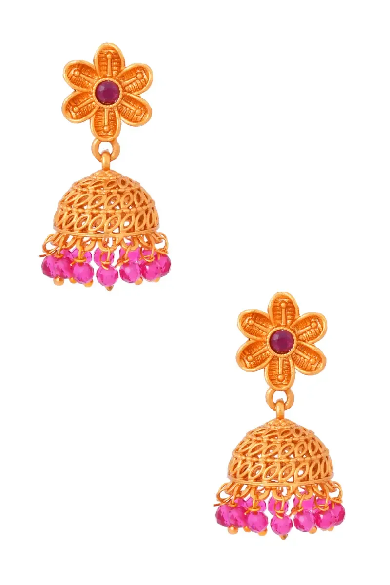 Gold Plated Floral Design Jhumki Earrings for Girls & Women 013495PIN1