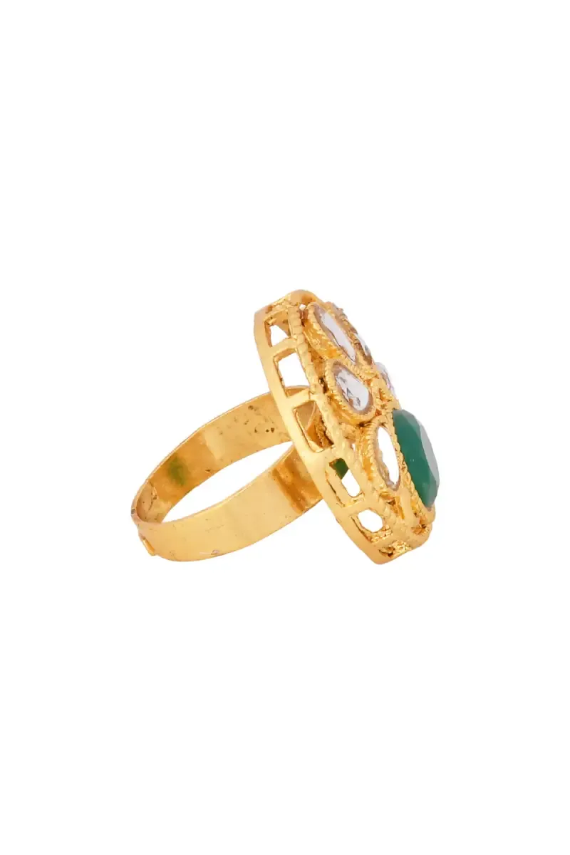 Green Stone Studded Adjustable Ring for Women and Girls