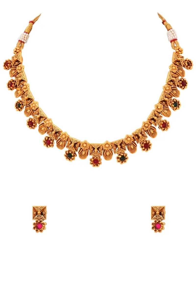 Gold Plated Floral Design Necklace Set for Women