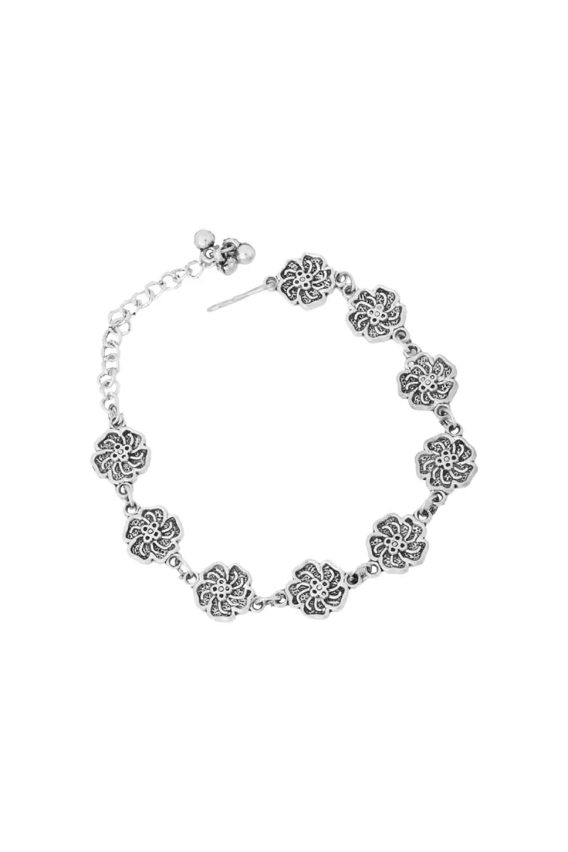 Oxidized Silver Floral Bracelet for Girls & Women