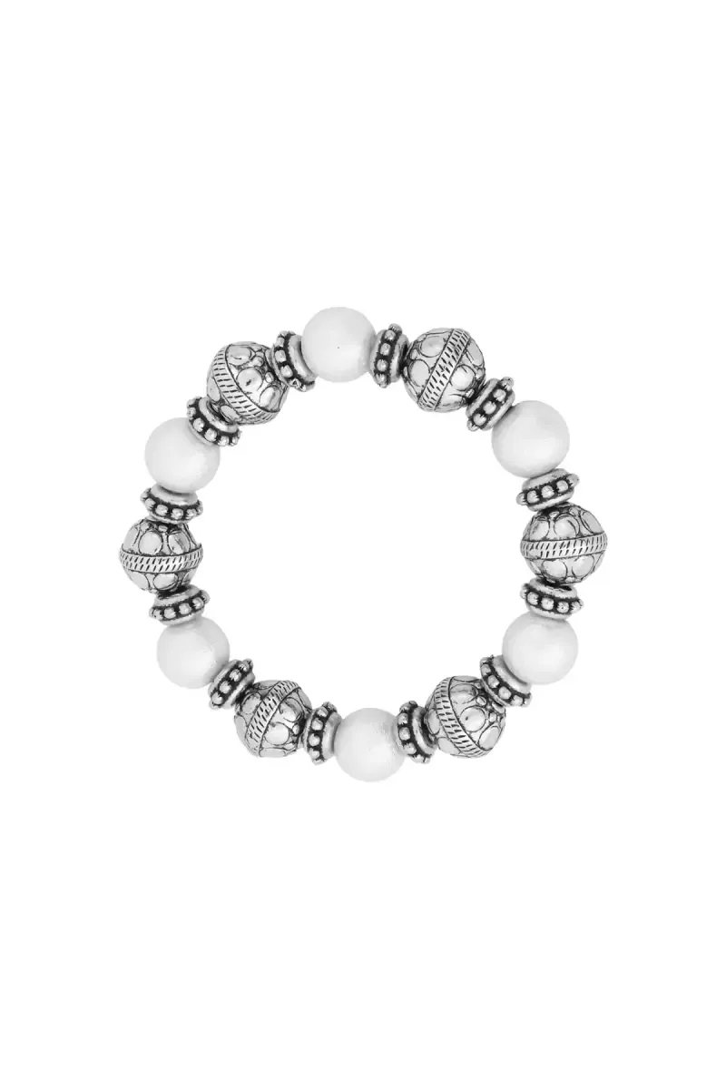 Oxidized Silver Pearl Expanding Bracelet for Women and Girls