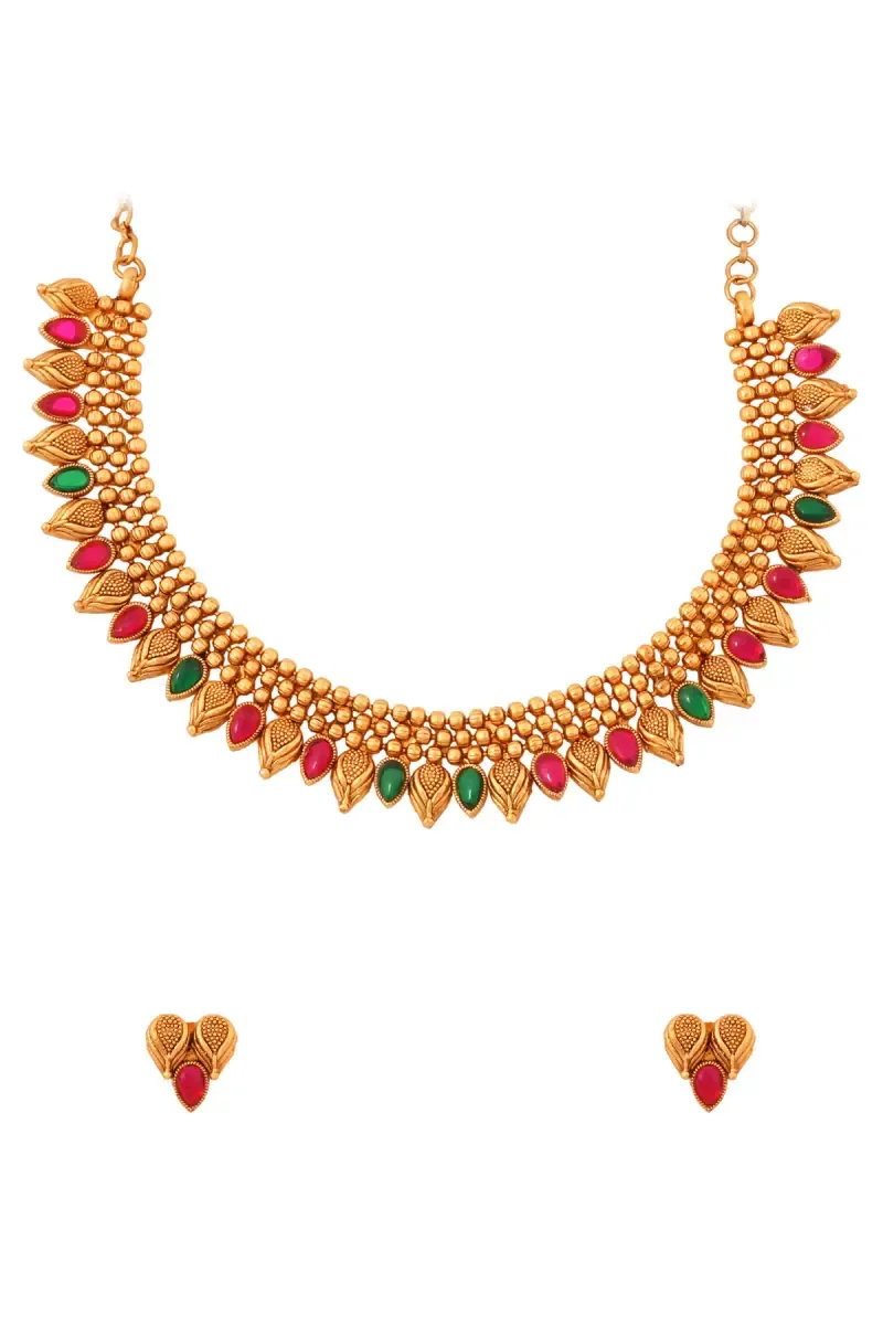 Gold Drop Design Necklace with Earrings set for Women