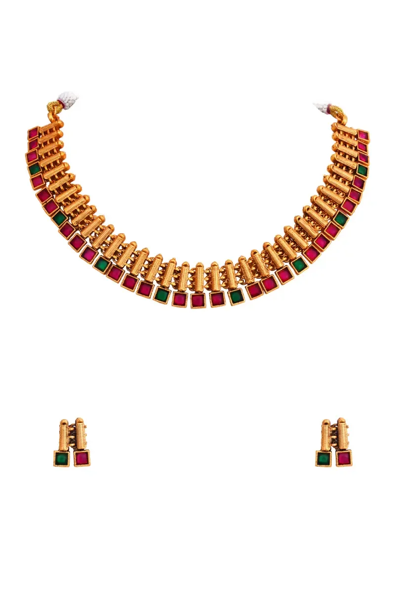 Gold Plated Square Design Necklace Set for Women