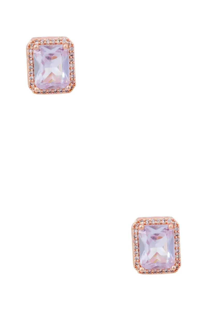 Rose Gold Rectangle Stud Earrings for Girls & Women