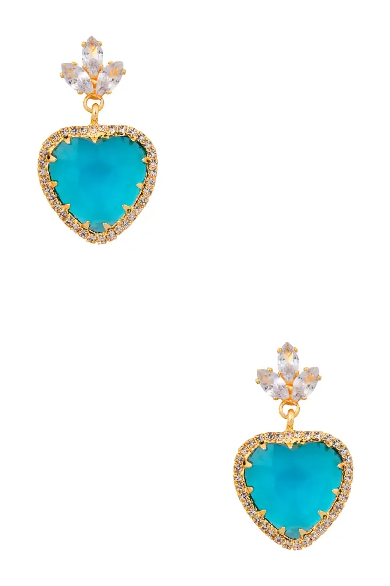 Gold Plated Heart Shaped Dangle Earrings 013956BLU1
