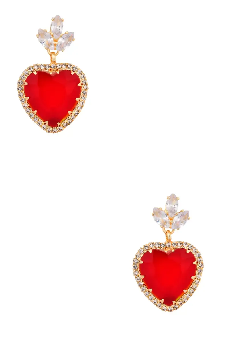 Gold Plated Heart Shaped Dangle Earrings 013956RED1