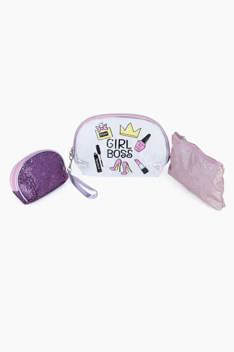 Glitter Make Up Pouch and Purse Travel Organizer for Women - Set of 3