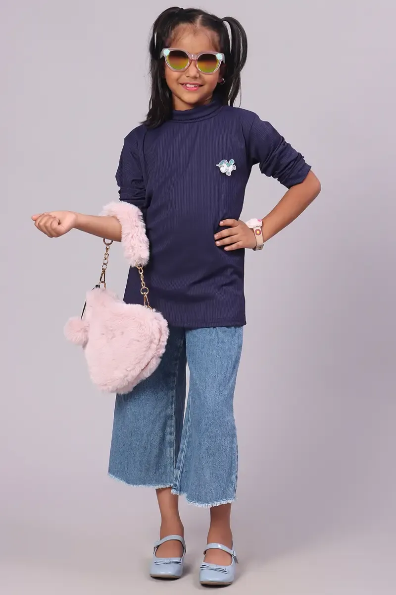 Girl's Corduroy Solid Top (3 - 11 Yrs) 01422745YRSNAVBLU