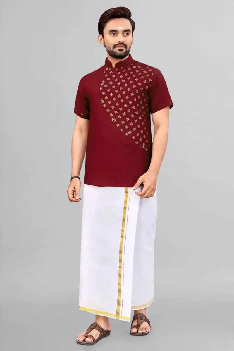 Cotton Gold Print Short Kurta for Men 014296XXLMAR