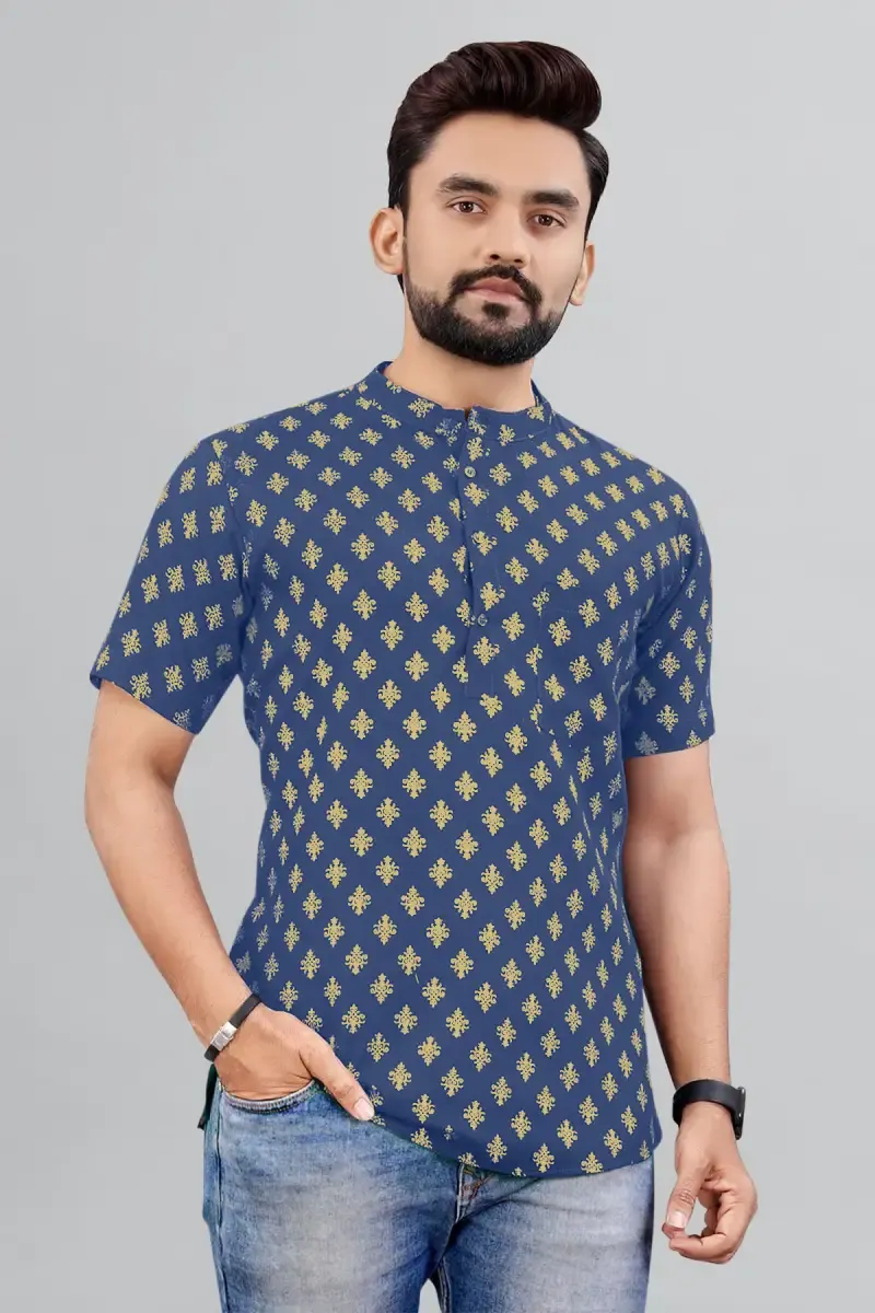 Cotton Gold Print Short Kurta for Men 0142984XLTEA