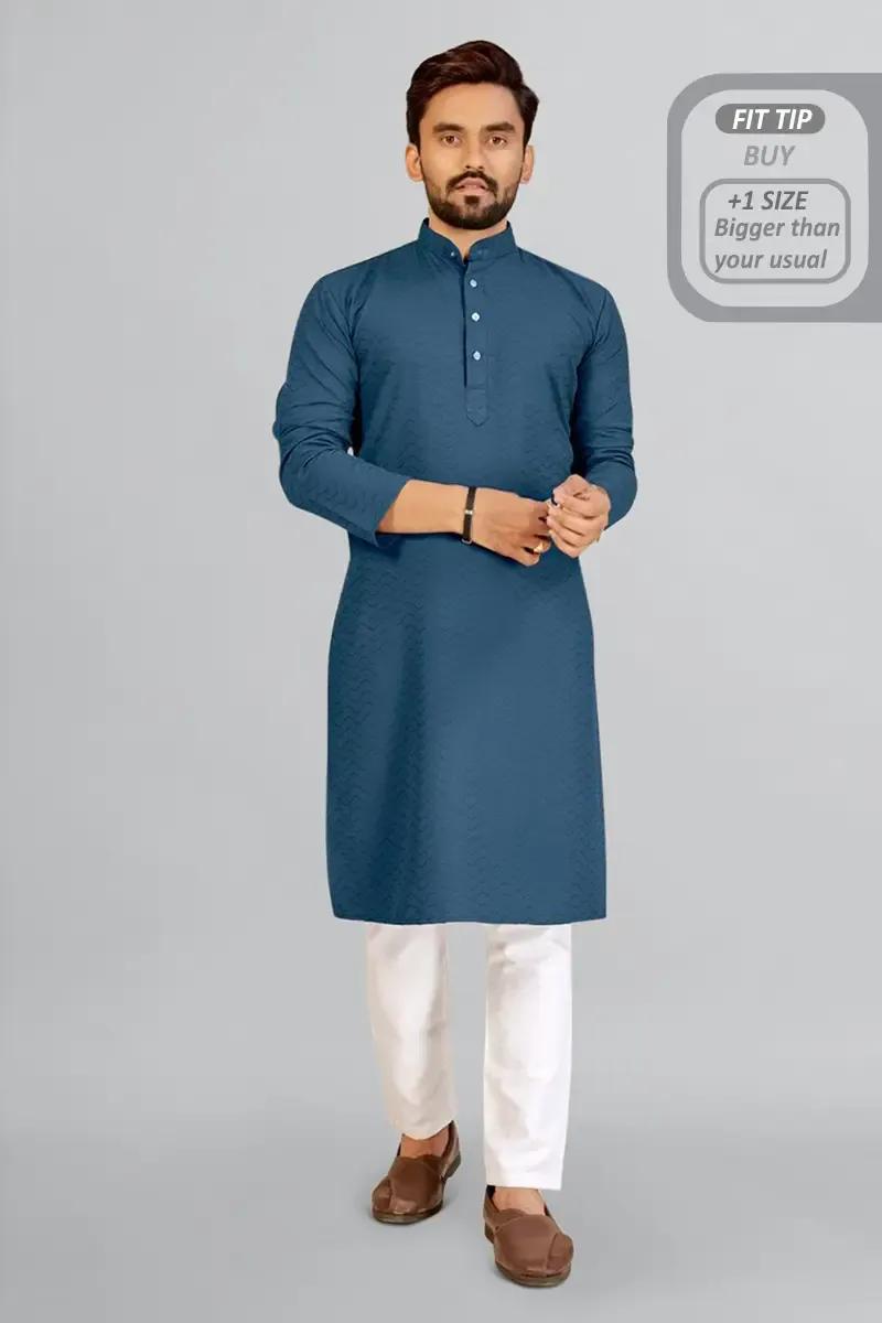 Cotton Rayon Dobby Kurta for Men 014299MSTEBLU