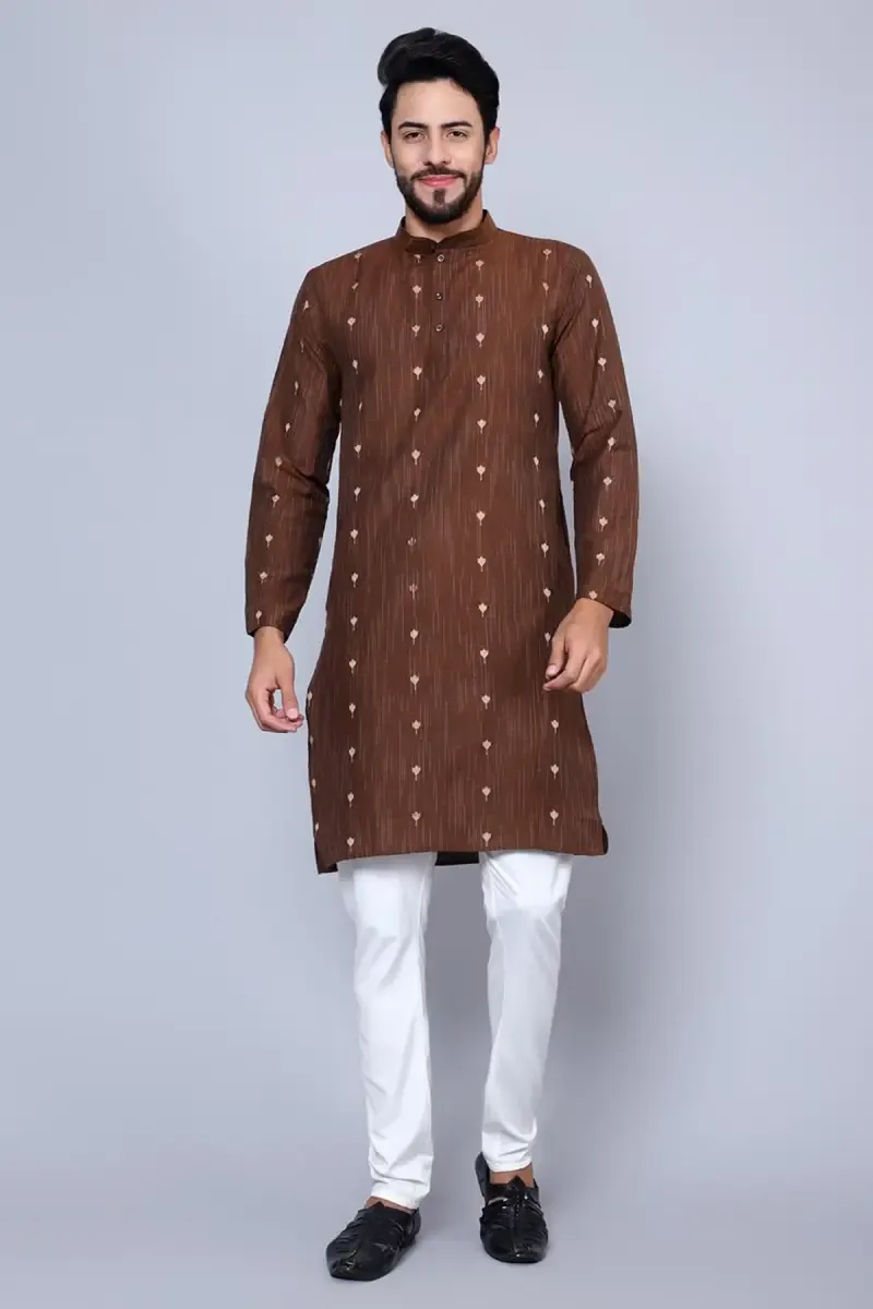 Men's Cotton Rayon Printed Kurta 014302LBRO