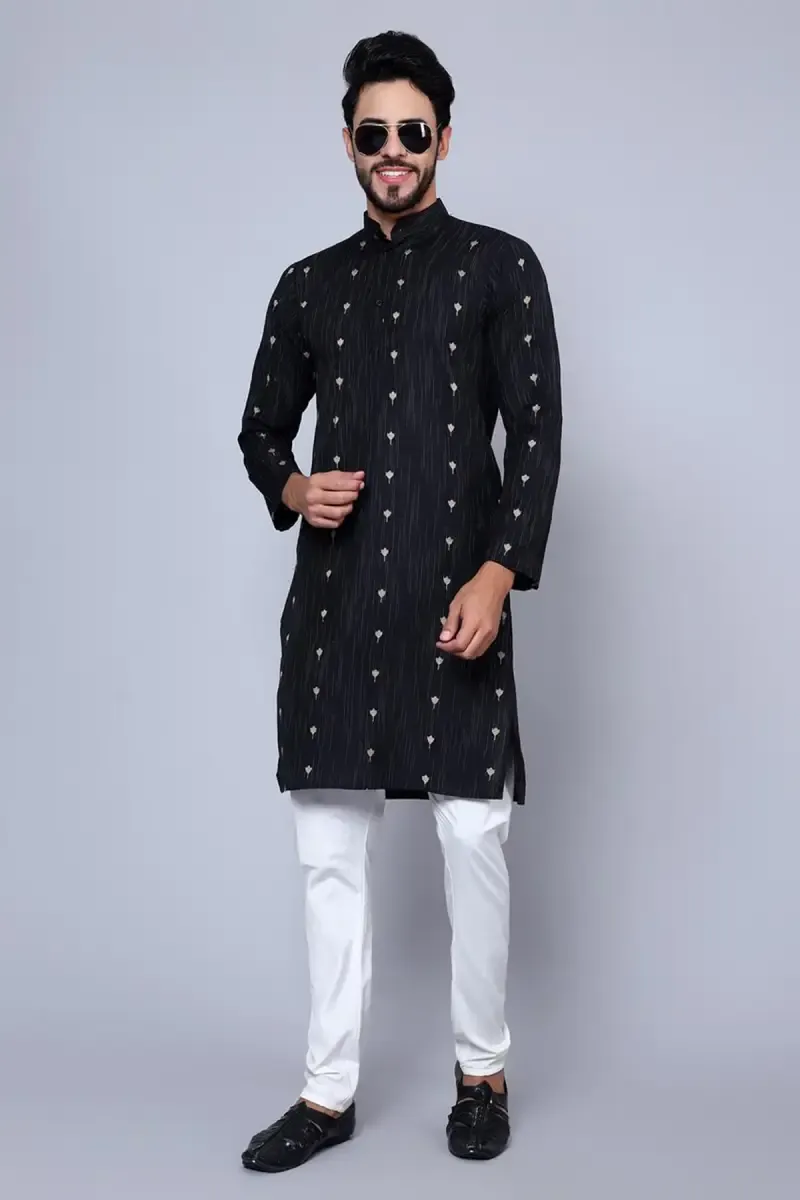 Men's Cotton Rayon Printed Kurta 014302XLBLA