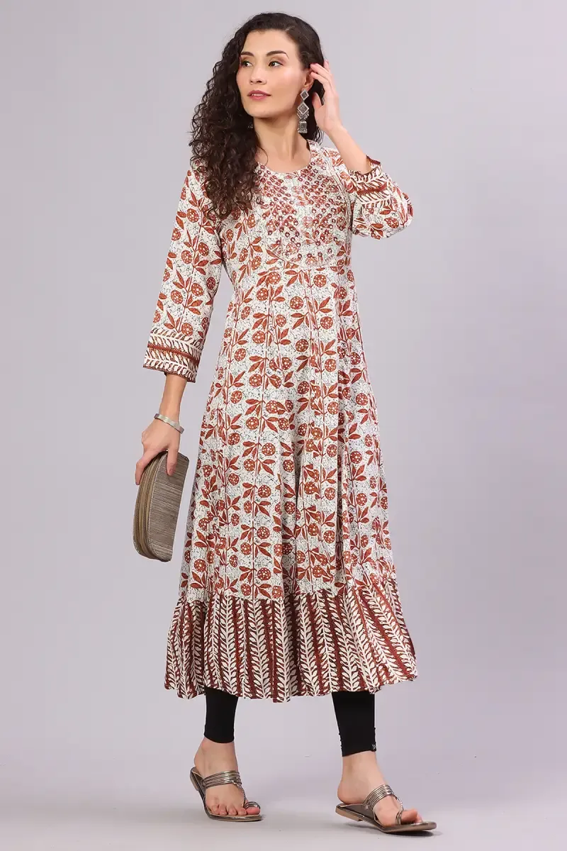 Cotton Blend Printed Kurti for Women 014311XLOFFWHI