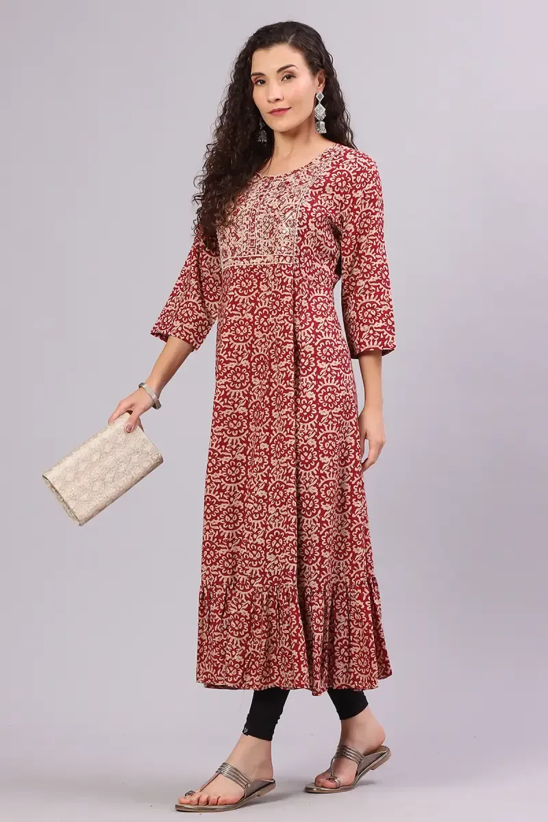 Cotton Blend Embroidered Kurti for Women 014312XLMAR
