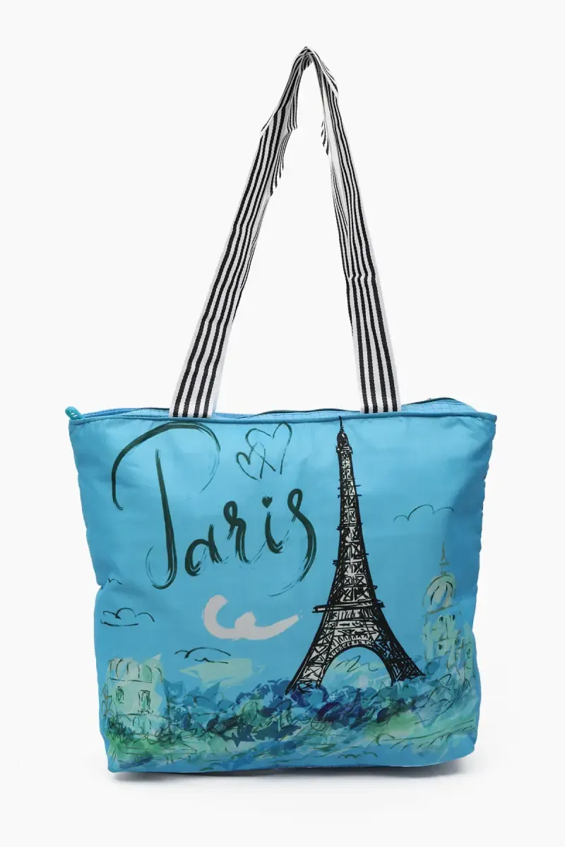 Eiffel Tower Printed Canvas Tote Bag for Girls