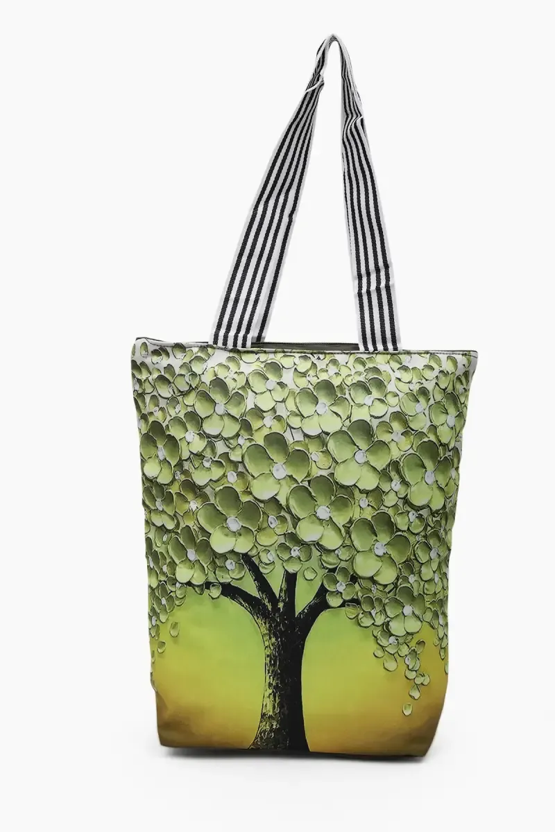 Tree Printed Canvas Tote Hand Bag for Girls