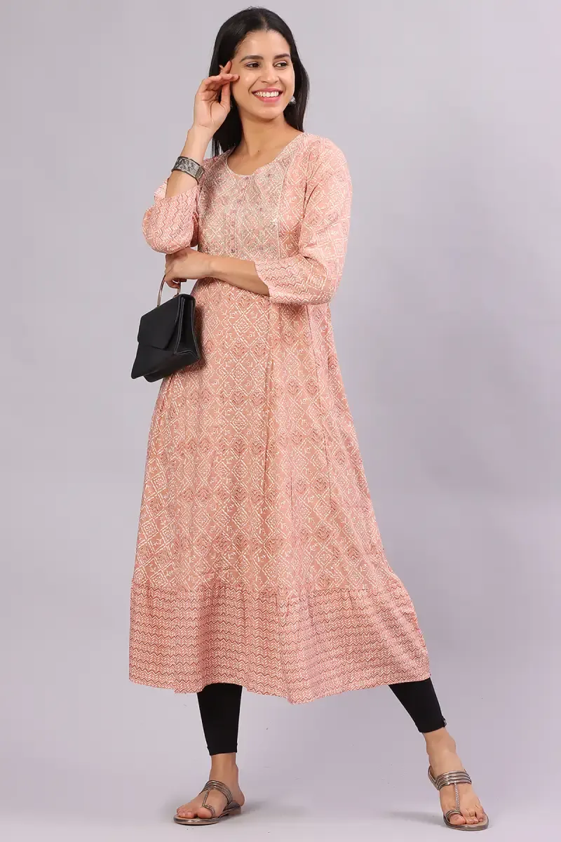 Cotton Blend Printed Kurti for Women 014324XLPEA