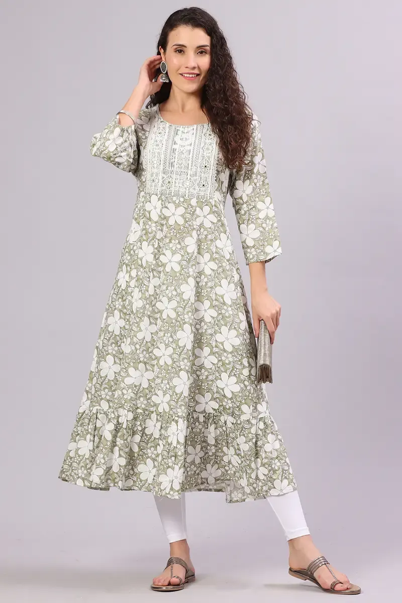 Cotton Floral Printed Kurti for Women 014346XXLLIGGRE