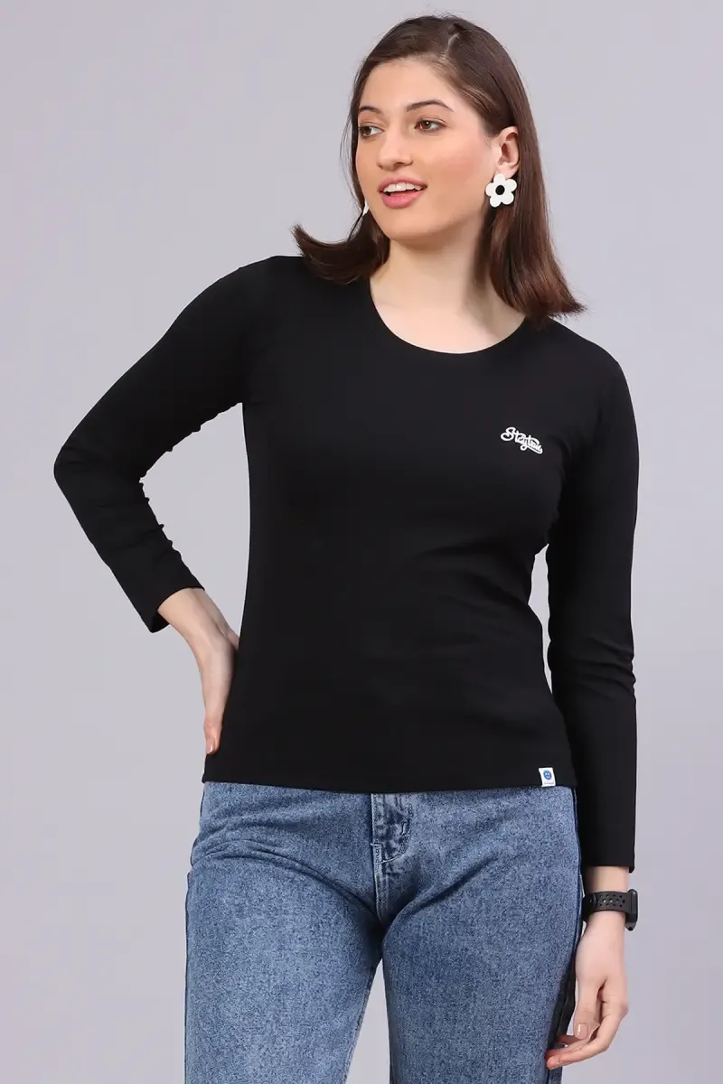 Cotton Blend Solid T-Shirt for Women 014365LBLA