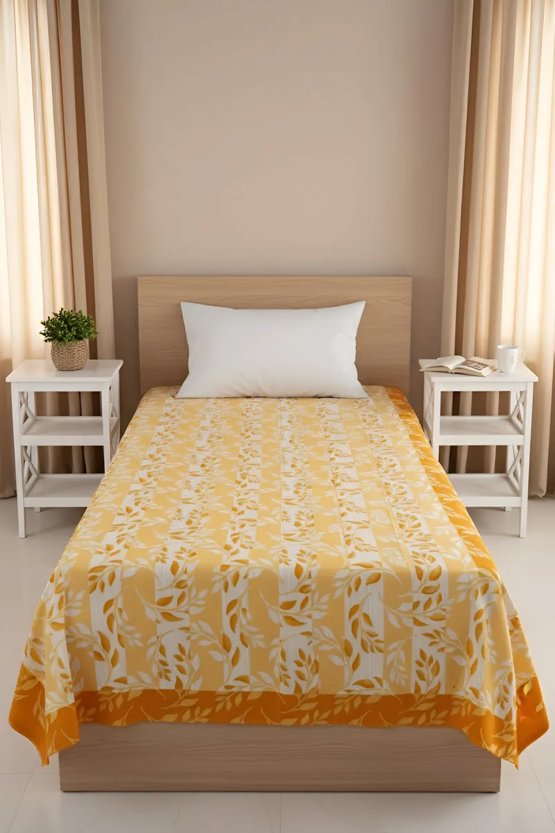 Cotton Floral Printed Apple Bedsheet 01438560X90YEL