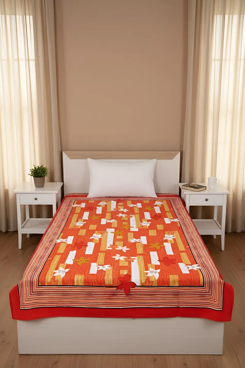 Cotton Stripes Printed Apple Bedsheet 01439360X90RED