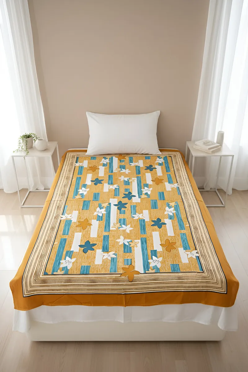 Cotton Stripes Printed Apple Bedsheet 01439360X90YEL
