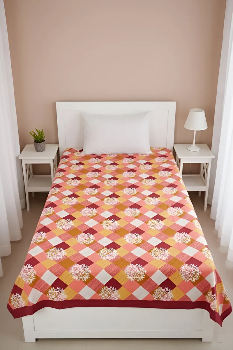 Cotton Geometric Printed Apple Bedsheet 01439560X90BUR