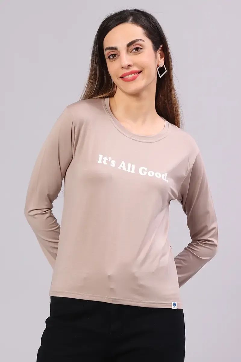 Cotton Blend Typographic Printed T-Shirt for Women 014405LGRE2