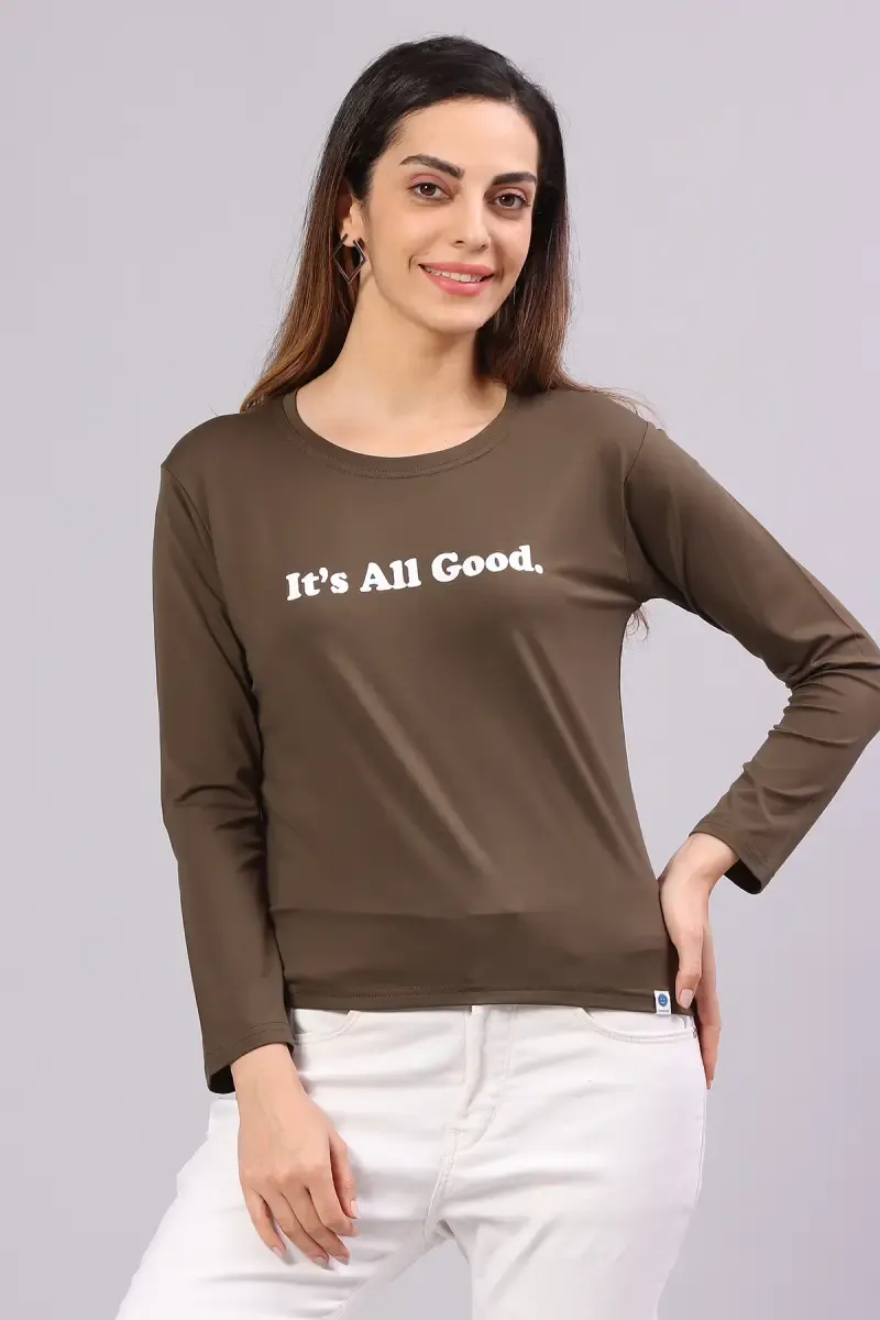 Cotton Blend Typographic Printed T-Shirt for Women