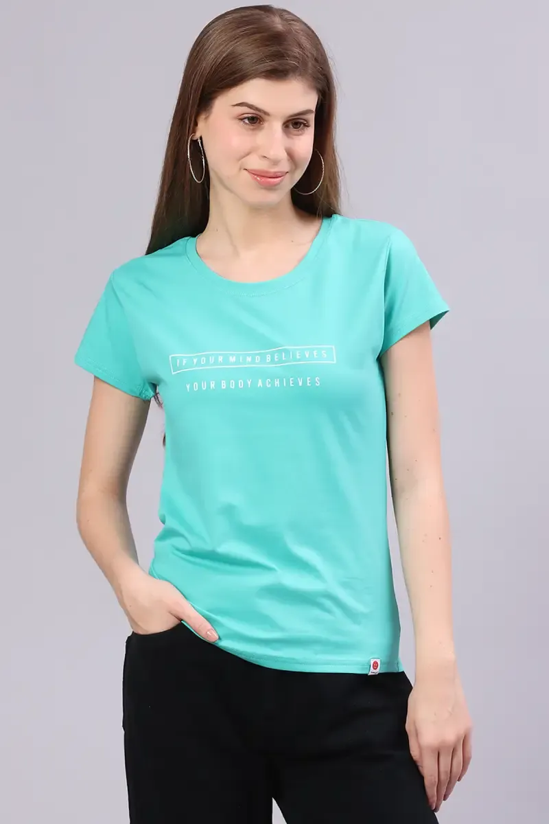 Cotton Blend Typographic Printed T-Shirt for Women