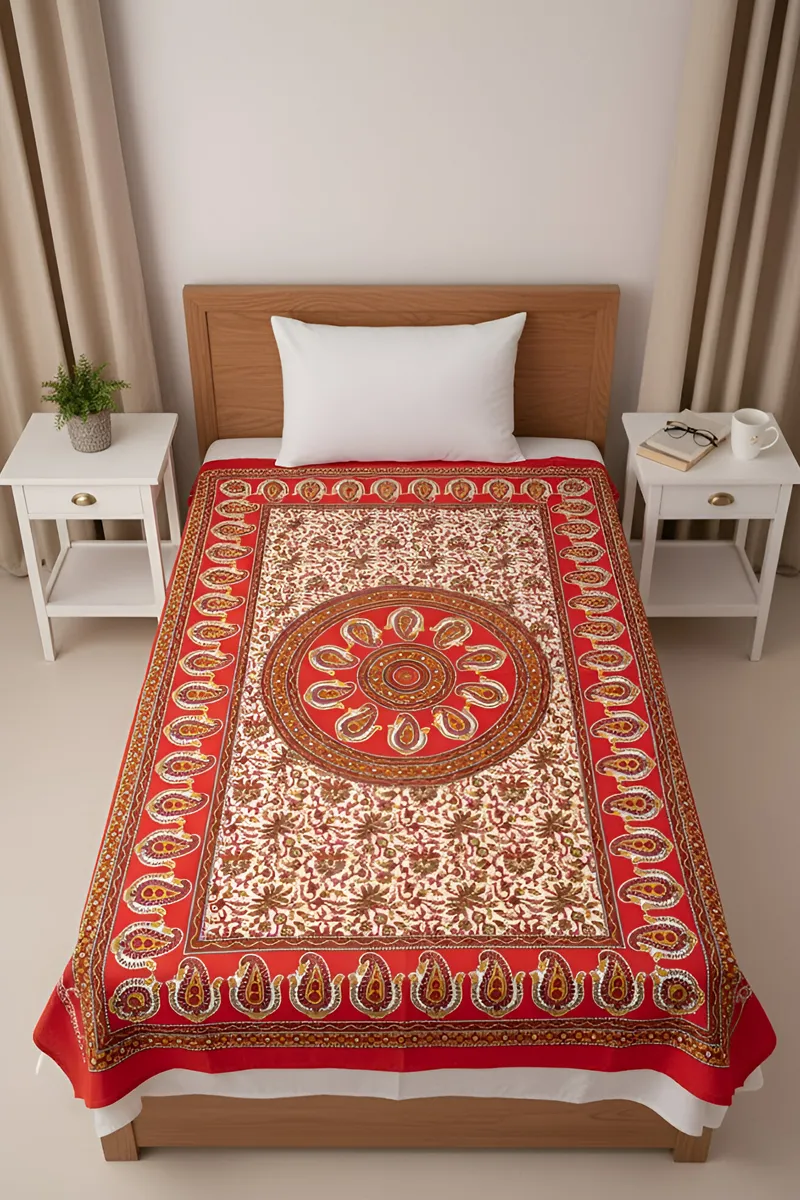 Cotton Floral Printed Pearl Bed Sheet 01446760X90RED