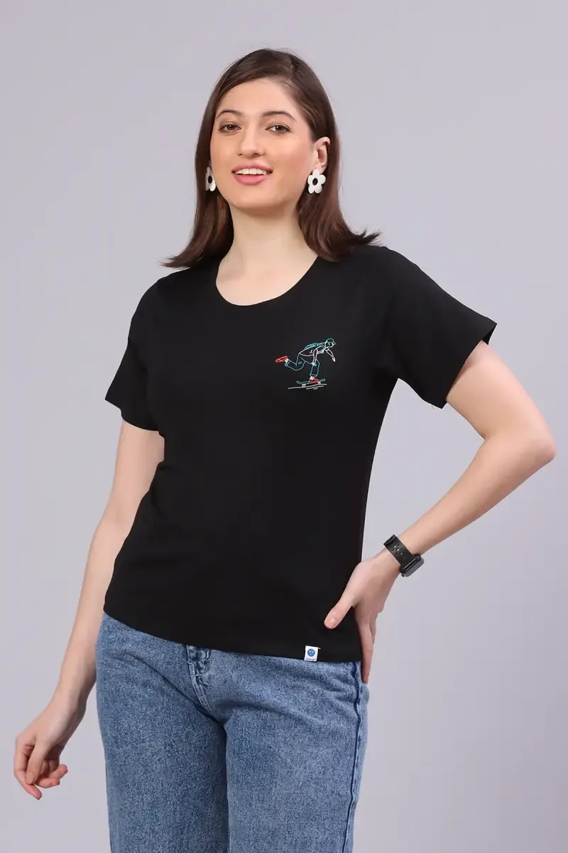 Cotton Blend Printed T-Shirt for Women 014501XXLBLA