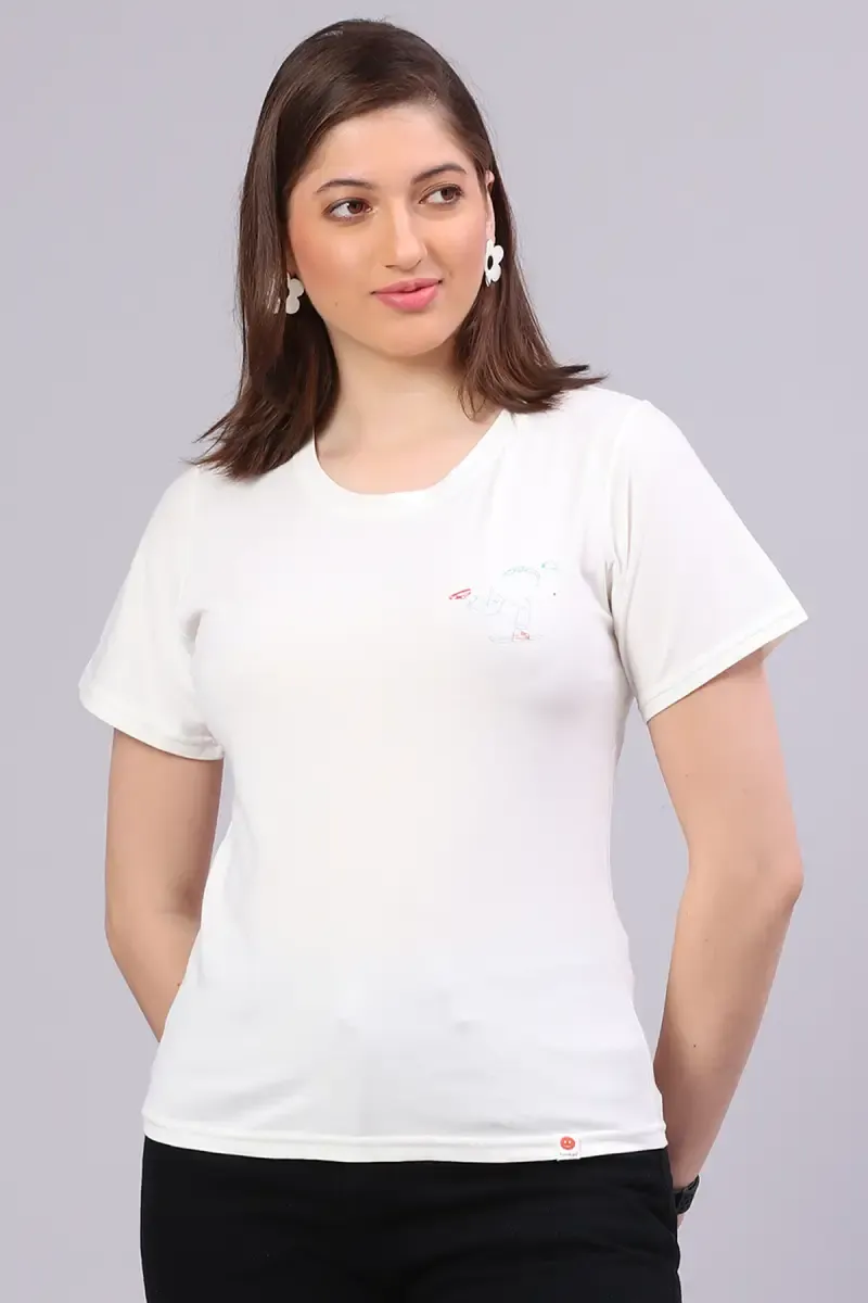 Cotton Blend Printed T-Shirt for Women 014501XXLWHI